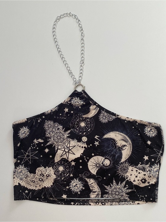ROMWE Tops - ROMWE Celestial Halter Bralette in Black & Cream halter top crop top chain top